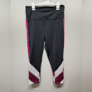 Bally Total Fitness Capri Pants Large Black Pink Workout Athletic  B817‎
